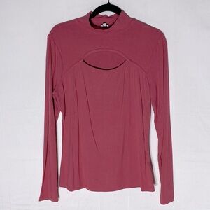 Kismet Pink ribbed Long Sleeve Peekaboo Mock Neck Top L